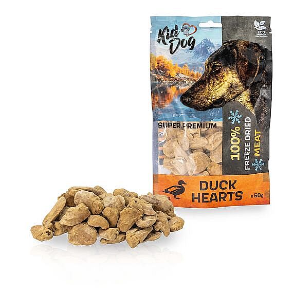 09095e04c1bc7be63f8451dd8ca574679b5e9b45 KD SUPER PREMIUM 100% kačacie srdiečka sušené mrazom 50g – Obrázok 1