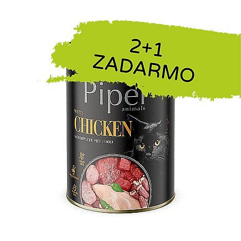 0e2828d1ca2e376dbb45c2b6f0ec884da02fb963 PIPER CAT Adult konzerva pre mačky s kuracím mäsom 3×400g (2+1 zdarma) – Obrázok 1