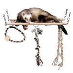 Suspension bridge, rope ladder, ferrets, wood/rope, 35 × 15 × 15 cm