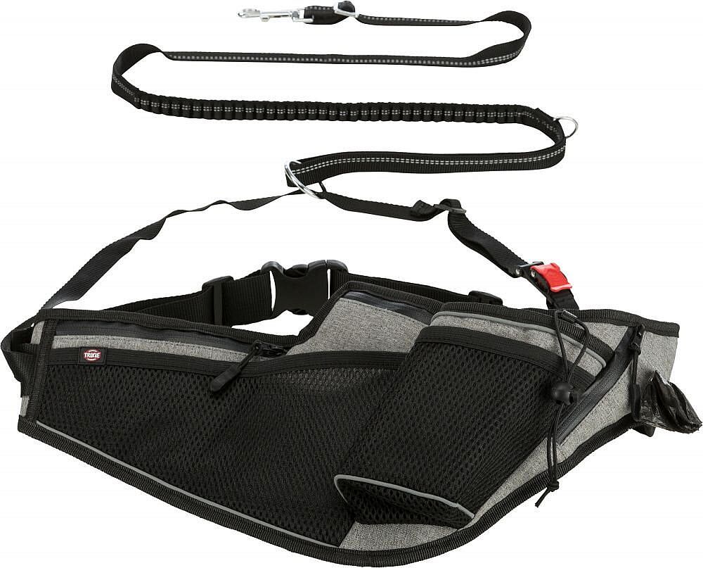 41fb721040d6252092ee54d1263a0ac187bb7674 Jogging belt with leash, belt: 70–130 cm/23 cm, leash: 1.15–1.50 m/20 mm, grey/ – Obrázok 1