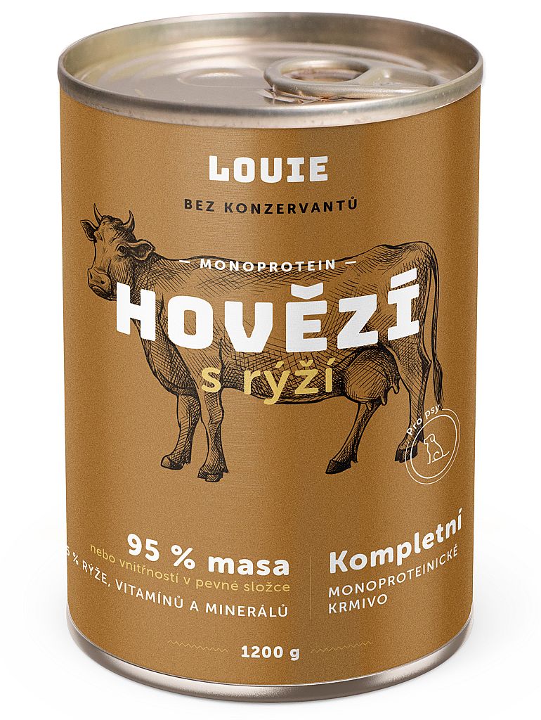 58dfd64d89ee4e42f31795a312624492b2938935 Konzerva LOUIE hovädzie s ryžou 1200g pre psov – Obrázok 1