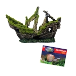 Akvárijná dekorácia vrak lode obrastený machom 25x9x17cm