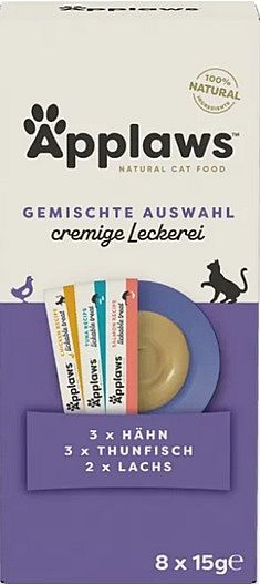5daf97e4a29fcaeeae2a7279e0faad1ef2d93070 Pochúťka APPLAWS Cat Treat Variety selection puree 8x15g – Obrázok 1