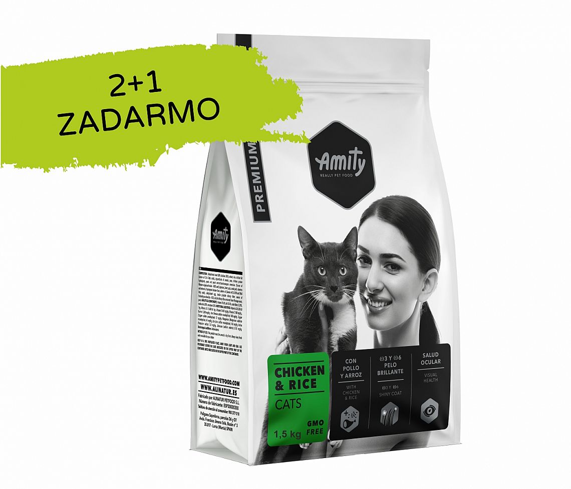 6827008e091860dd81f2241e78f2f80fa4bf7832 Amity CATS Premium Chicken and Rice 1,5kg 2+1 zdarma – Obrázok 1