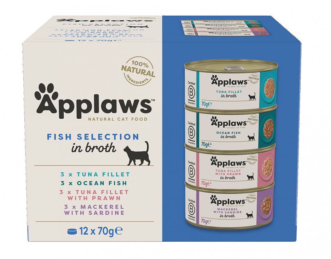 6b38a6f04d1244a452b56efa327dcc0eec325d05 Konzervy APPLAWS Cat Fish Selection multipack 12x70g in broth – Obrázok 1