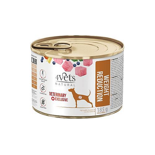 85cc6aabe4f1307a44aa4d90db494c2bf4d8387f 4Vets Dog Weight Reduction konzerva pre psy 185 g – Obrázok 1