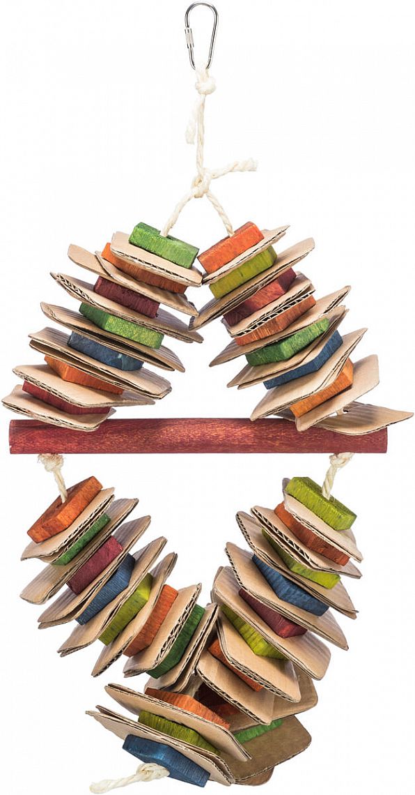 9079c87d39128c1182842c53a4664bebc9c94b19 Toy on a sisal rope with cardboard, wood, coloured, 18 × 35 cm, multi coloured – Obrázok 1
