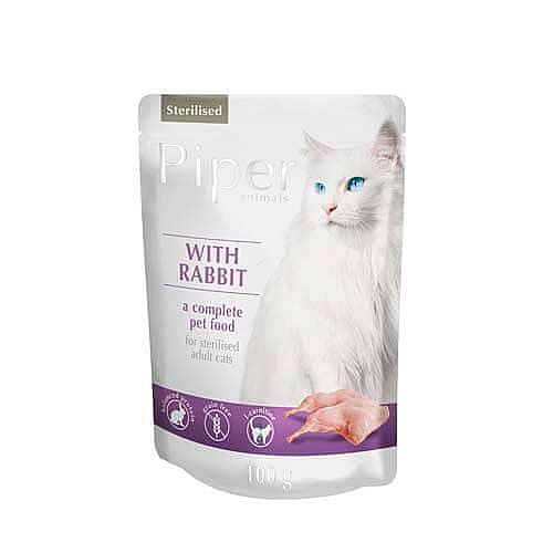 9555931d57ae50beac636d0430d89251b1aa9bb1 PIPER CAT Sterilised kapsička s králikom pre sterilizované mačky 100g – Obrázok 1