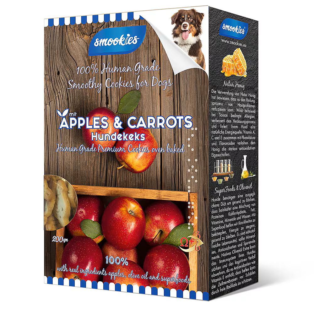 971e26b0f7277c9d84d0b9b948cddcfe1a27d528 SMOOKIES Premium APPLE 200g - jablkové sušienky 100% human grade – Obrázok 1