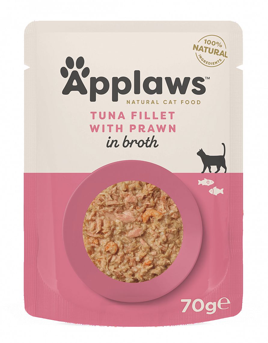 9ead09edcc922425c03106dea6014feee8209c21 Kapsička APPLAWS Cat Tuna fillet with Prawn 70g in broth – Obrázok 1