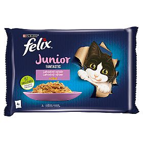 9f7447570fee4dd3f10b6382d4d5978ed77b561e FELIX Fantastic JUNIOR Multipack 4x85g - kura/losos v želé – Obrázok 1