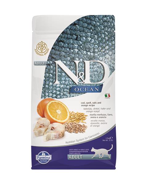 OBC017723-1566479761 Farmina N&D cat OCEAN (AG) adult, codfish, spelt, oats & orange 1,5 kg – Obrázok 1