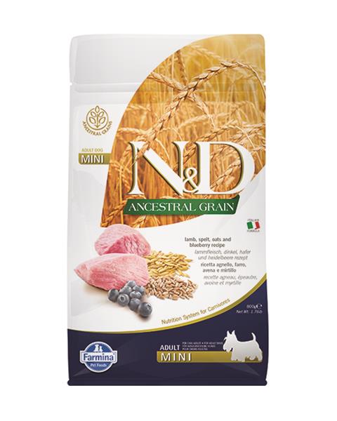 OBC018568-1574231003 Farmina N&D dog AG adult mini, lamb, spelt, oats & blueberry 0,8 kg – Obrázok 1
