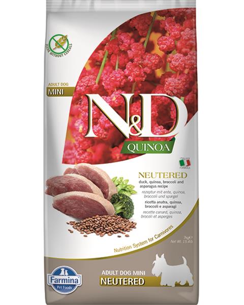 OBC020111-1614956613 Farmina N&D dog QUINOA (GF) adult mini, neutered, duck, broccoli & asparagus 7 kg – Obrázok 1