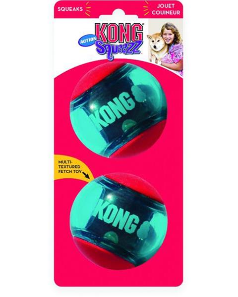 OBC021465-1635229418 Hračka Kong Dog Squeezz Action Lopta s pískatkom, guma termoplastická, L (2ks/bal.) – Obrázok 1