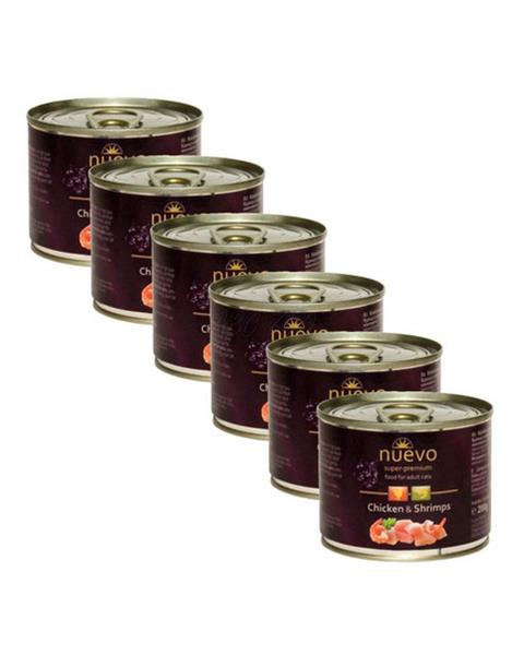 OBC021959-1678354947 NUEVO cat Adult Chicken & Shrimps bal. 6 x 200 g konzerva – Obrázok 1
