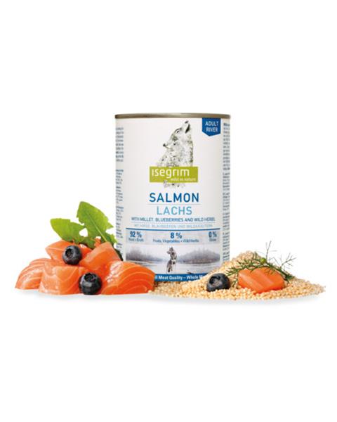 OBC022473-1659531593 ISEGRIM dog Adult Salmon with Millet, Blueberries & Wild Herbs bal. 6 x 800 g konzerva – Obrázok 1