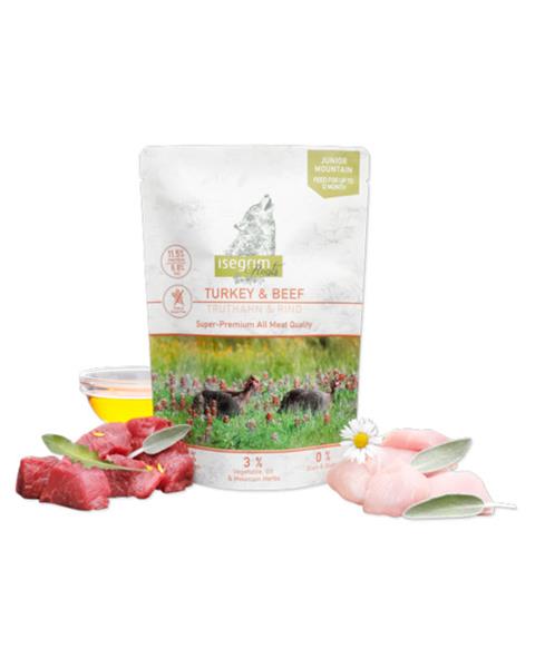 OBC022481-1659547582 ISEGRIM dog Junior Isegrim Roots, Turkey & Beef bal. 7 x 410 g kapsičky – Obrázok 1