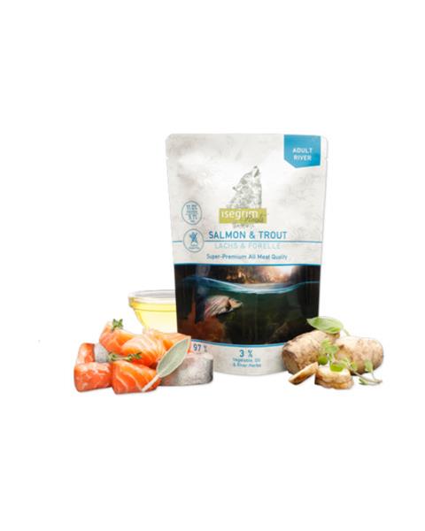 OBC022482-1659546342 ISEGRIM dog Adult Isegrim Roots, Salmon & Trout bal. 7 x 410 g kapsičky – Obrázok 1