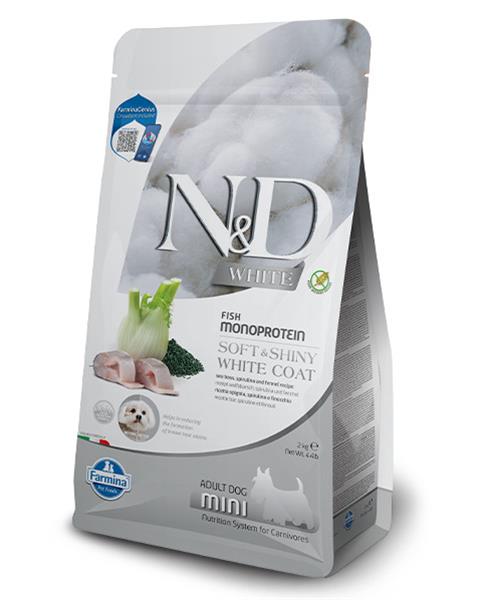 OBC023651-1690979177 Farmina N&D dog WHITE (GF) adult mini, sea bass, spirulina & fenel 2 kg – Obrázok 1
