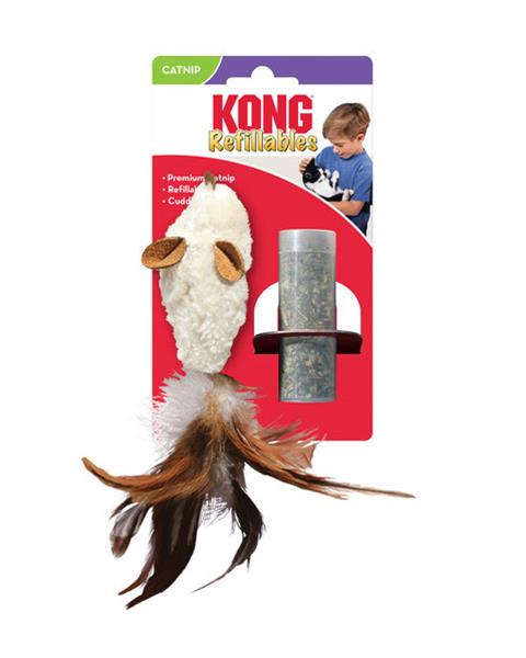 OBC024121-1700650471 Hračka Kong Cat Refillables Feather Mouse Naplniteľná myš s catnipom a perím, polyester – Obrázok 1