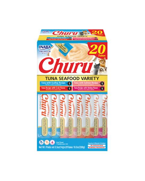 OBC024581-1711094854 Pamlsok Inaba Churu cat Tuniak s morskými plodami 4 príchute 20 túb 280 g – Obrázok 1