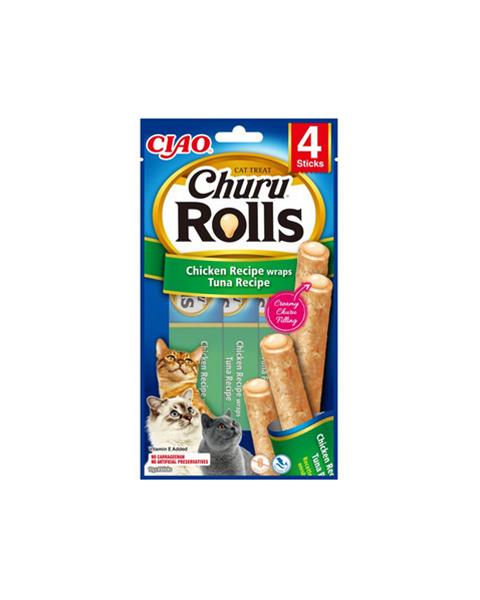 OBC024597-1713605674 Pamlsok Inaba Churu Rolls cat Kura & Tuniak 4 tuby 40 g – Obrázok 1