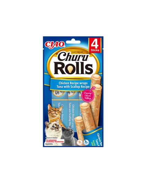 OBC024606-1713605508 Pamlsok Inaba Churu Rolls cat Kura & Tuniak s hrebenatkou 4 tuby 40 g – Obrázok 1