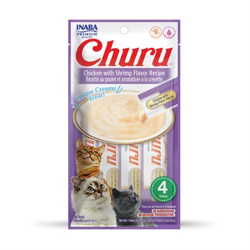 OBC025234-1730301775 Pamlsok Inaba Churu Pyré cat Kura s krevetami 4 tuby 56 g – Obrázok 1
