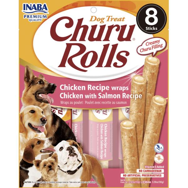 OBC025240-1728395313 Pamlsok Inaba Churu Rolls dog Kura s lososom 8 ks 96 g – Obrázok 1
