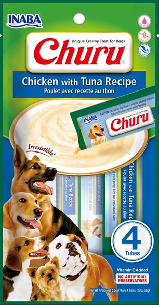 OBC025255-1729596779 Pamlsok Inaba Churu Pyré dog Kura s tuniakom 4 tuby 56 g – Obrázok 1