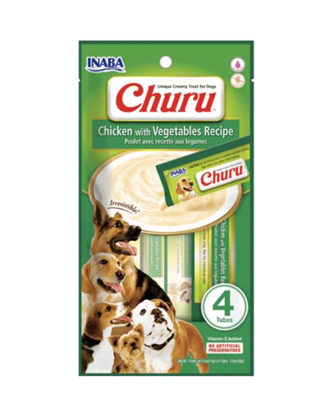 OBC025256-1740400806 Pamlsok Inaba Churu Pyré dog Kura so zeleninou 4 tuby 56 g – Obrázok 1