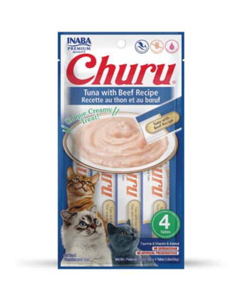 OBC025257-1754384182 Pamlsok Inaba Churu Pyré cat Tuniak s hovädzou príchuťou 4 tuby 56 g – Obrázok 1