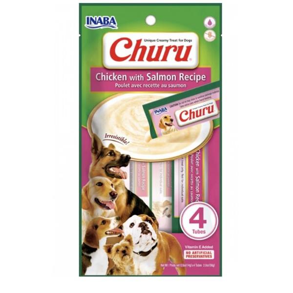 OBC025265-1749467187 Pamlsok Inaba Churu Pyré dog Kura s lososom 4 tuby 56 g – Obrázok 1