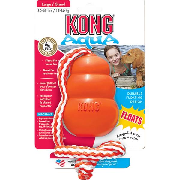 OBC026265-1759480866 Hračka Kong Dog Aqua Granát s lanom oranžový, plávajúci, guma prírodná, L – Obrázok 1