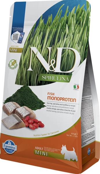OBC026329-1762177489 Farmina N&D dog SPIRULINA (GF) adult mini herring and goji 0,8 kg – Obrázok 1