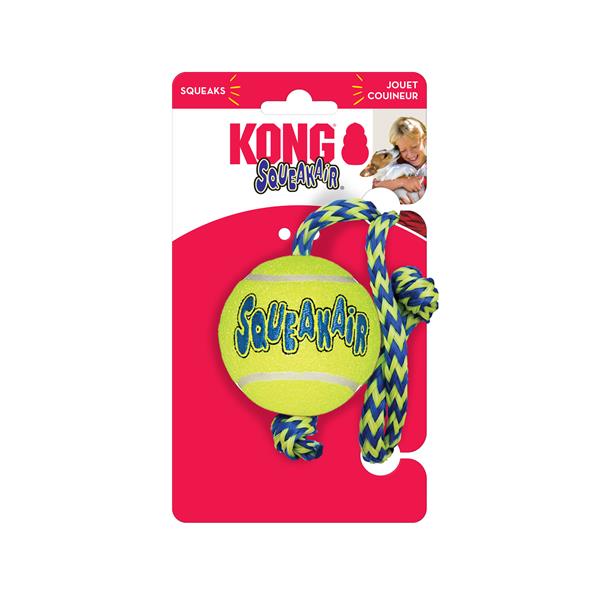 OBC026558-1770022076 Hračka Kong Dog SqueakAir Ball Loptička so šnúrkou a pískatkom M guma vulkanizovaná – Obrázok 1