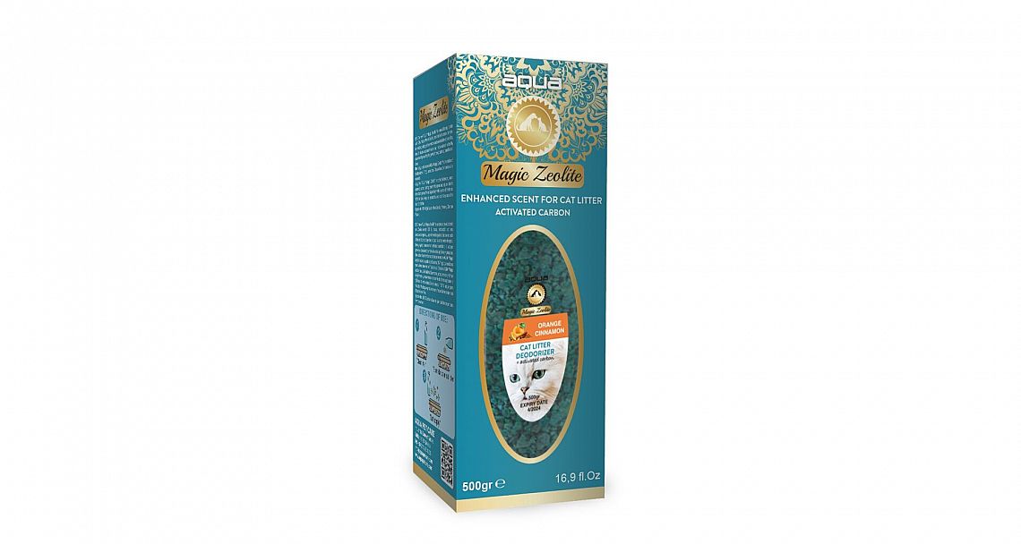 a0132bcb64d612e07a5af881c177574a8eb270cd AQUA Magic Zeolite ORANGE & CINNAMON 500g - granulovaný dezodorant pre mačacie WC – Obrázok 1