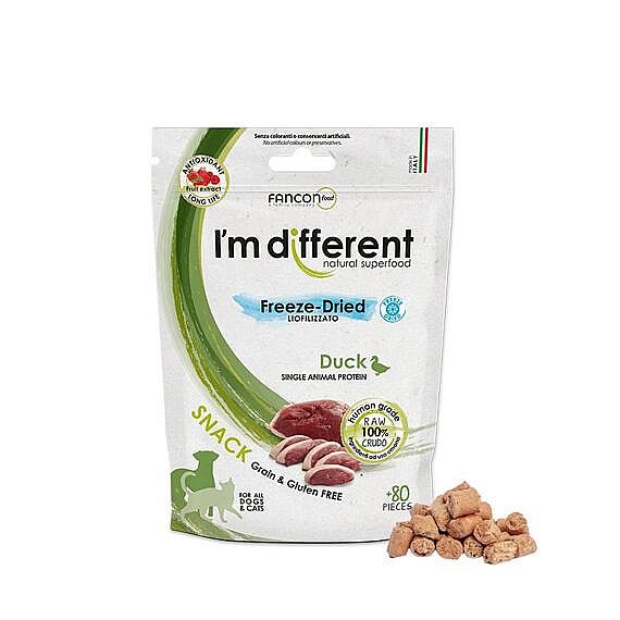 ae5ca9bb40a13e9bc76c5fab4cd4b2d5018d87ed I´M DIFFERENT SNACK kačica - mrazom sušená maškrta, 40 g – Obrázok 1