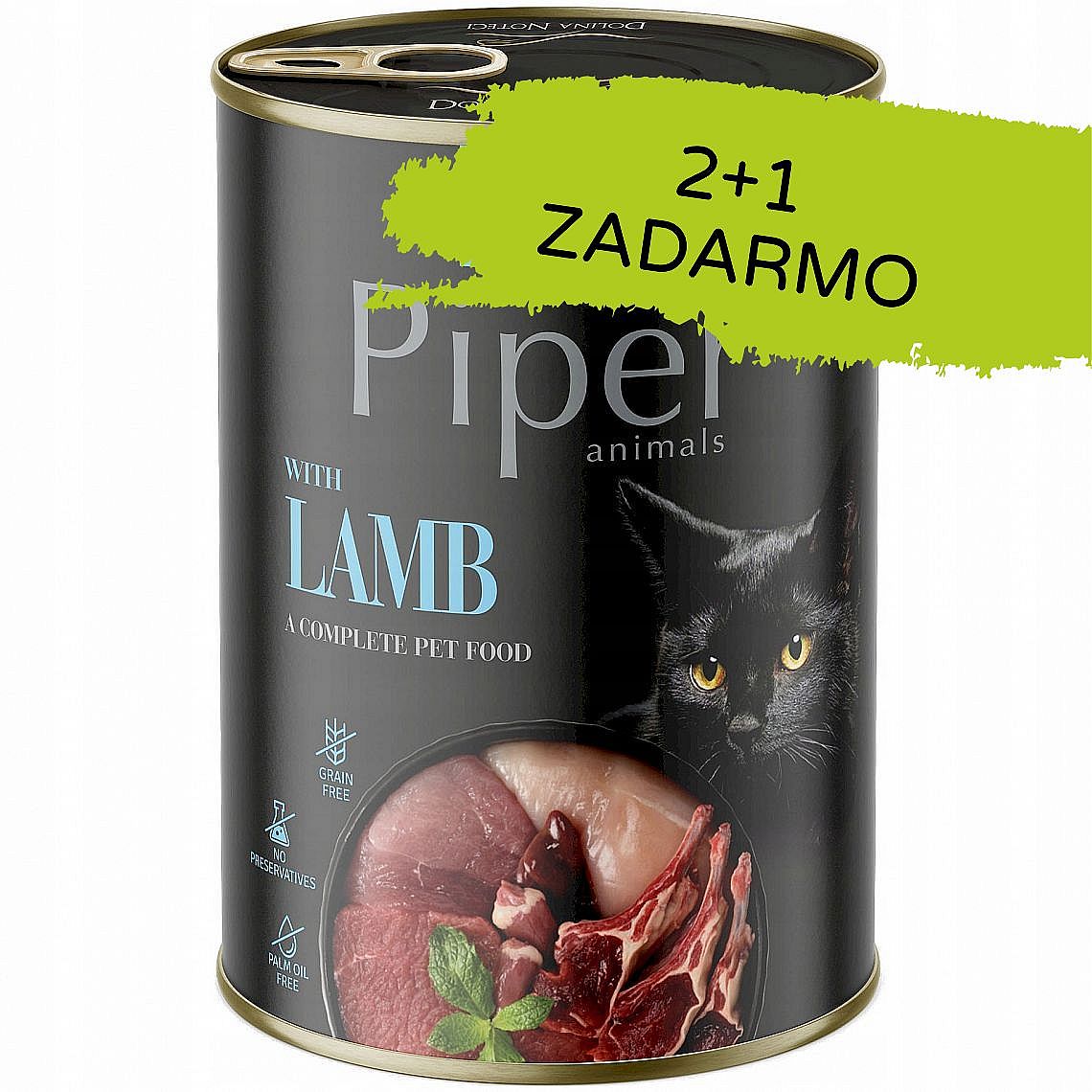 b4b03bddb1181f2208b8658d4b704cb7670b91b8 PIPER CAT Adult konzerva pre mačky s jahňacím mäsom 3×400g (2+1 zdarma) – Obrázok 1