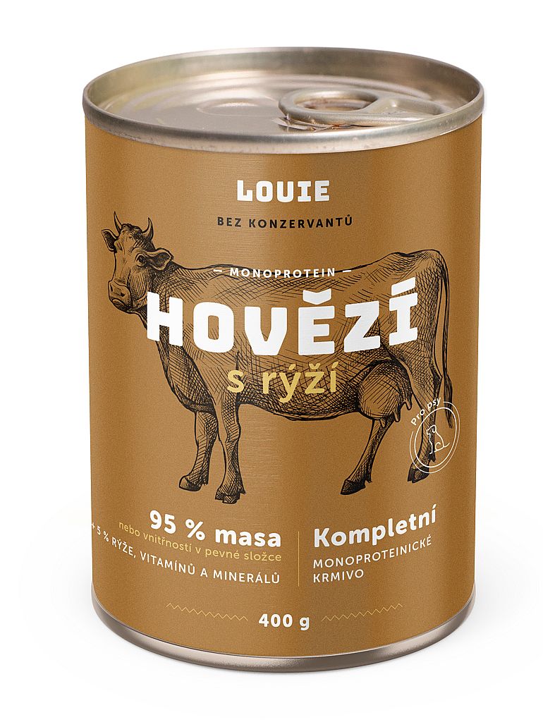 be287806bd2c9ece911f9a9d3b03d134f200262d Konzerva LOUIE hovädzie s ryžou 400g pre psov – Obrázok 1