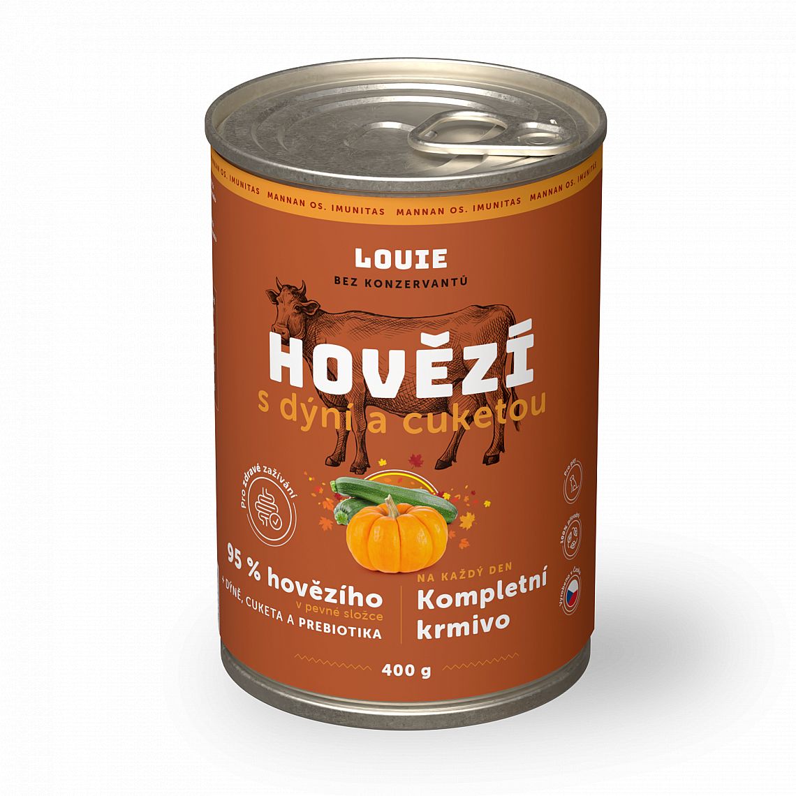 cd2dc1f99985f455499a1df36fa500fc55b19e53 Konzerva LOUIE hovädzie, tekvica, prebiotika 400g pre psov – Obrázok 1