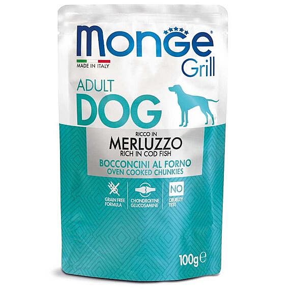 d89fbda87b6be9204b4d77842bfc3675b8cd652d MONGE GRILL s treskou 100g kapsička pre psy – Obrázok 1
