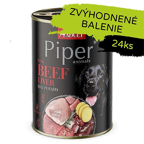 d8ded281e6c68f9774dce1e7544d56c6c003ee6a PIPER konzerva pre psov s hovädzou pečienkou a zemiakmi 24×400g – Obrázok 1