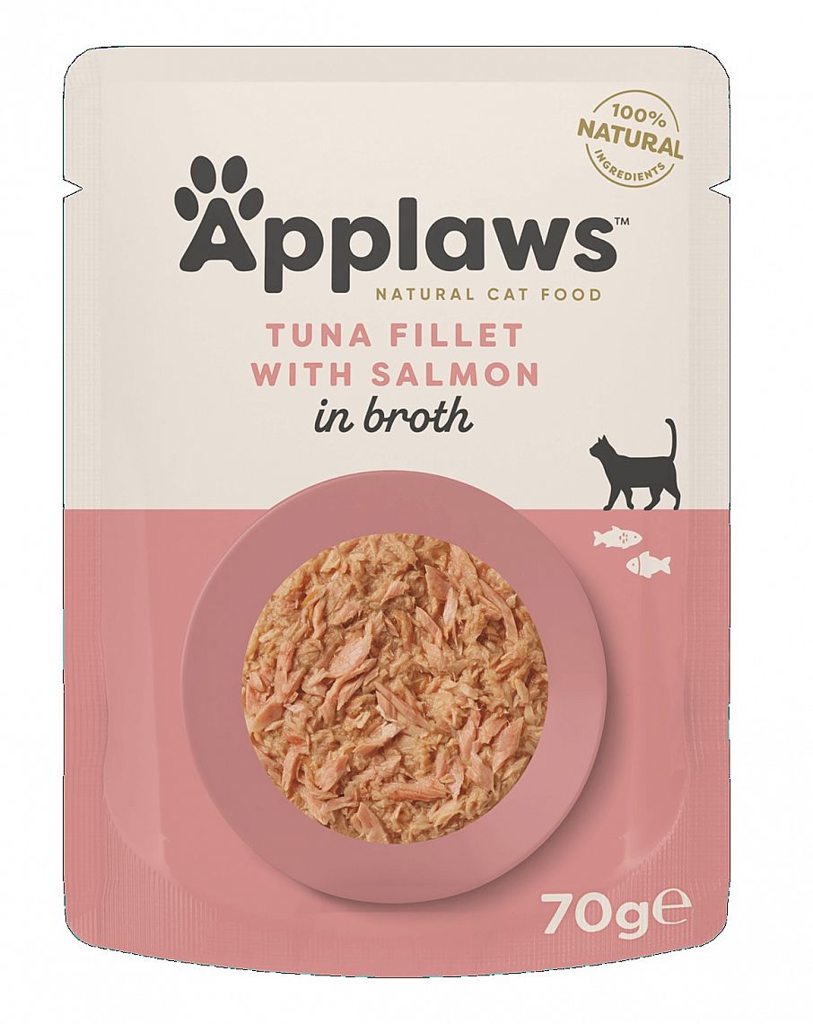 ee7683db34b92ae04e39b3fc18088767c21e1fb2 Kapsička APPLAWS Cat Tuna fillet with Salmon 70g in broth – Obrázok 1