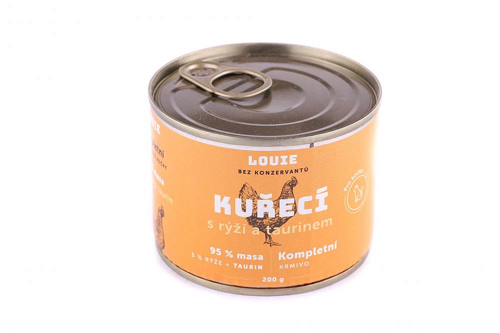 f00bc95fd31fadd1cca40595d6be3afb4c292c07 Konzerva LOUIE kuracie, ryža, taurín 200g pre mačky – Obrázok 1