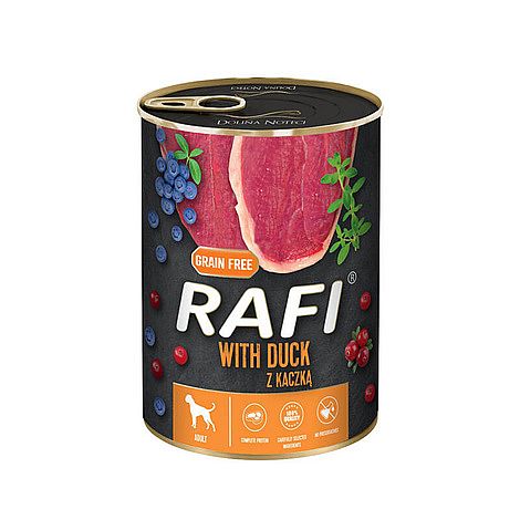f2e323b2e15f2c479aa230e920d4cbbfb316a196 RAFI Grain Free konzerva pre psy s kačacím mäsom 400 g – Obrázok 1