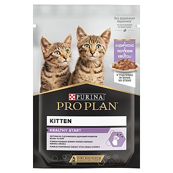 f63f743a21c9a05a5ae9b645f73e35e67968027e PRO PLAN KITTEN HEALTHY START morka v šťave kapsička 85g – Obrázok 1
